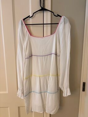 Lucy Paris White Dress with Pink Trim and Multicolor Edge